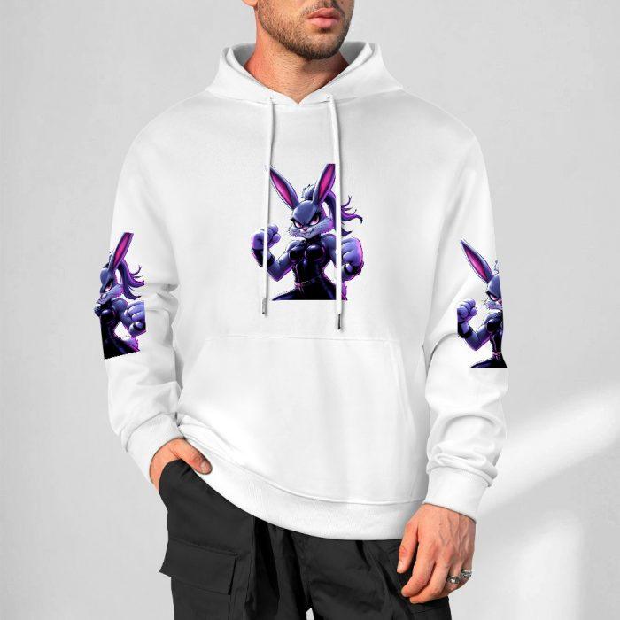 Bad Bunny Hoodie – White Hoodie with Bold Purple Street Bunny Graphic - Image 4