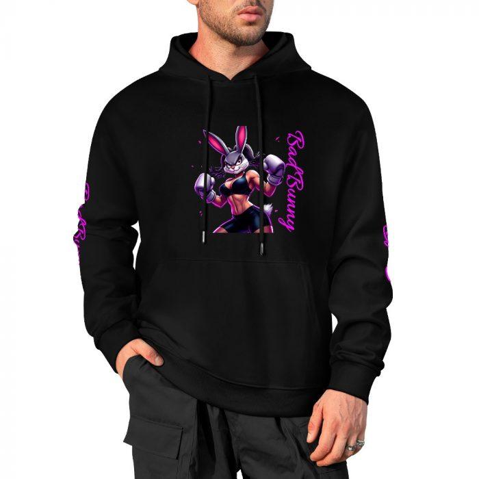 Bad Bunny Hoodie – Black Hoodie with Fierce Purple Bunny Graphic and Sleeve Lettering - Image 4