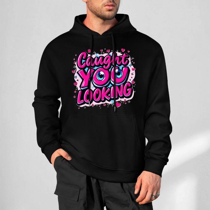 Caught You Looking Hoodie – Black Hoodie with Flirty Bubble Lettering and Cartoon Eyes - Image 5