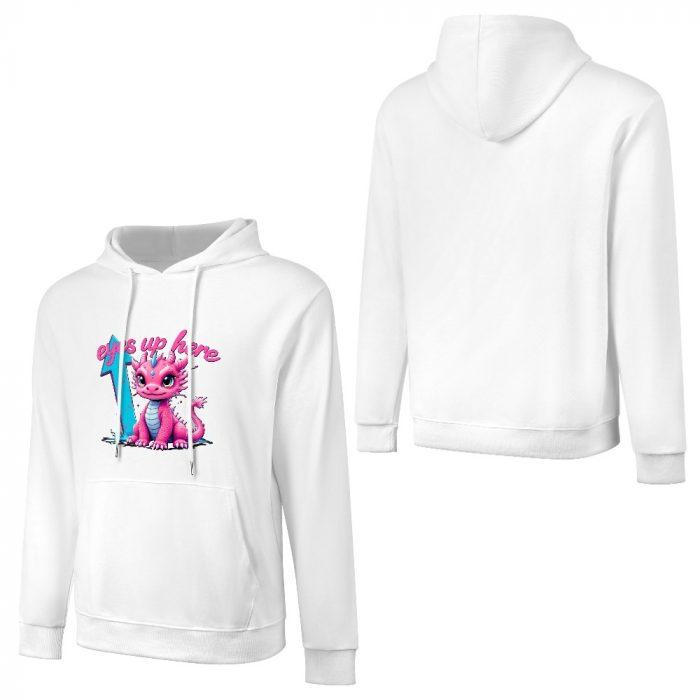 Eyes Up Here Hoodie – Cute Pink Baby Dragon Hoodie with Arrow and Sassy Script - Image 5