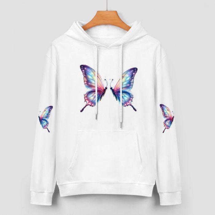 Rainbow Butterfly Hoodie – White Hoodie with Colorful Butterfly Chest and Sleeve Print - Image 2