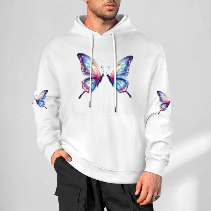 Rainbow Butterfly Hoodie – White Hoodie with Colorful Butterfly Chest and Sleeve Print - Image 4