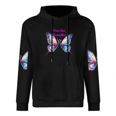 First Kiss Butterflies Hoodie – Black Hoodie with Pastel Butterfly Back Print and Sleeve Graphics