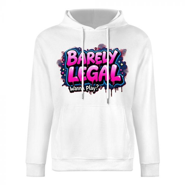 Barely Legal Hoodie – “Wanna Play?” Graffiti Bubble Text Hoodie for Bold Girls