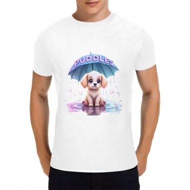 Puddles Pup – Cute Rainy Day Graphic T-Shirt(Made in USA,Ships to USA Only)