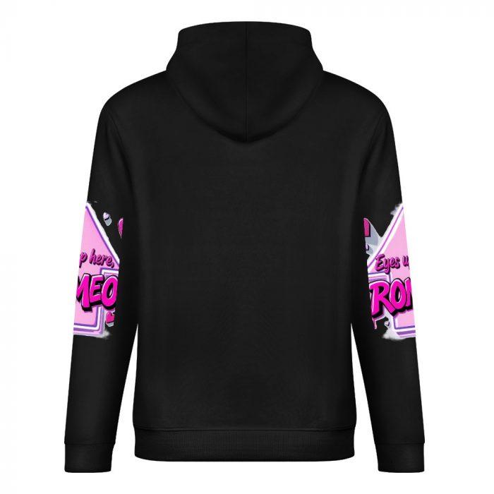 Eyes Up Here, Romeo Hoodie – Black Hoodie with Flirty Pink Arrow and Heart Graphic - Image 6