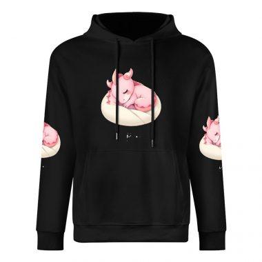 Nap Time Dragon Hoodie – Black Hoodie with Sleeping Pink Dragon and Pillow Sleeve Prints
