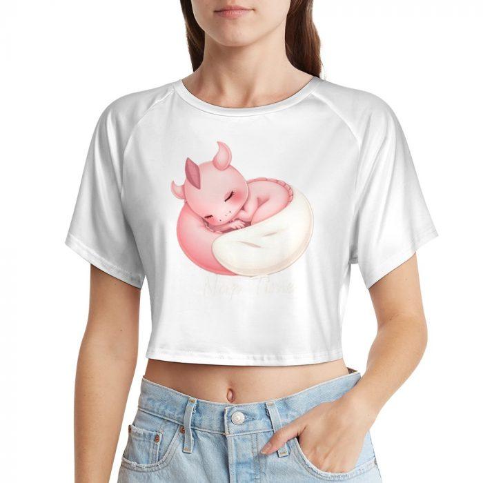 Sleepy Baby Dragon Crop – Kawaii Cozy Fantasy Tee - Image 5