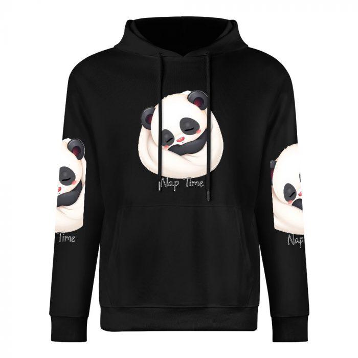 Nap Time Panda Hoodie – Black Hoodie with Sleeping Panda Graphic and Sleeve Prints