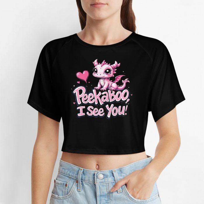 Peekaboo I See You! Pink Baby Dragon Crop Tee - Image 6