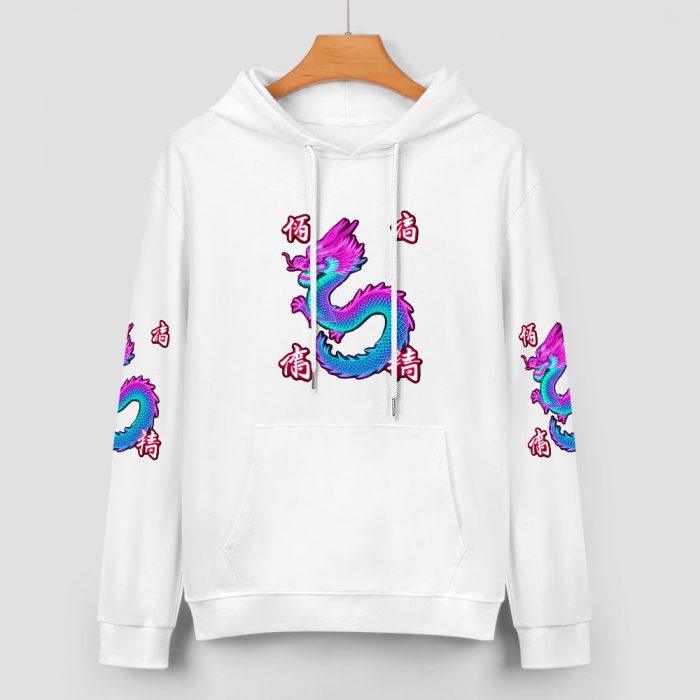 Neon Dragon Hoodie – Tokyo Street Style Hoodie with Blue and Pink Dragon Print - Image 2
