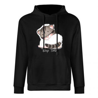 Nap Time Cat Hoodie – Black Hoodie with Sleeping Kitten Graphic