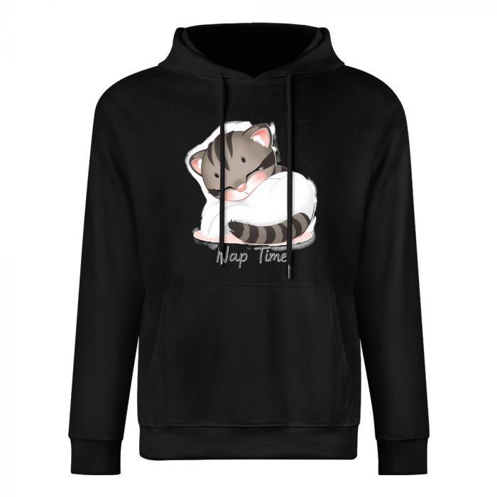 Nap Time Cat Hoodie – Black Hoodie with Sleeping Kitten Graphic