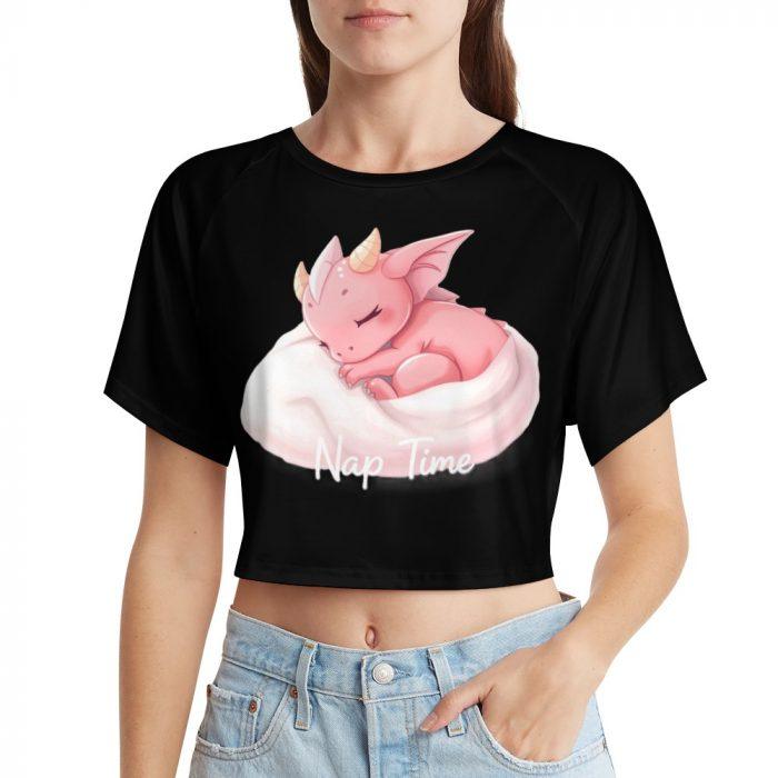 Nap Time Pink Dragon Crop Top – Cute Fantasy Creature Graphic Tee for Girls - Image 10