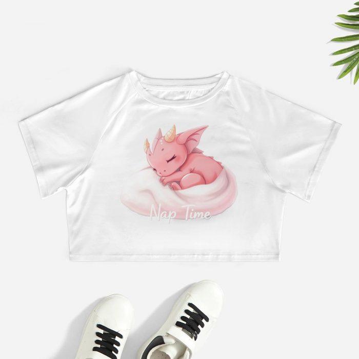 Nap Time Pink Dragon Crop Top – Cute Fantasy Creature Graphic Tee for Girls - Image 2