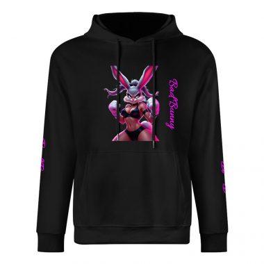 Bad Bunny Bikini Hoodie – Black Hoodie with Flirty Bunny Graphic and Pink Sleeve Script