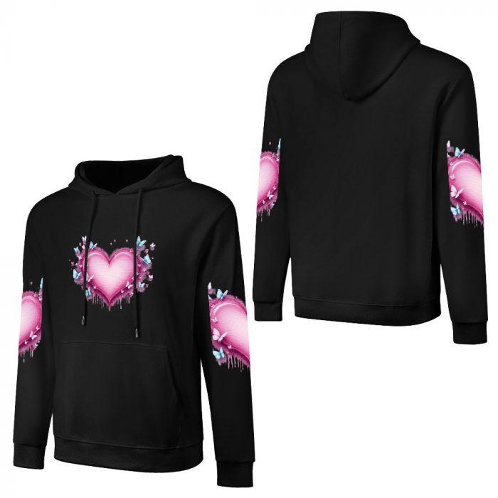Butterfly Drip Heart Hoodie – Black Hoodie with Pink Graffiti Heart and Sleeve Graphics - Image 3