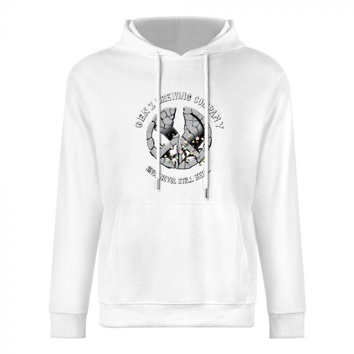 Gen Z Brewing Co. Hoodie – Cracked Peace Sign Hoodie with “We’re Still Mad” Quote