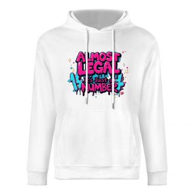 Almost Legal Hoodie – Graffiti Blue “It’s Just a Number” Flirty Birthday Hoodie