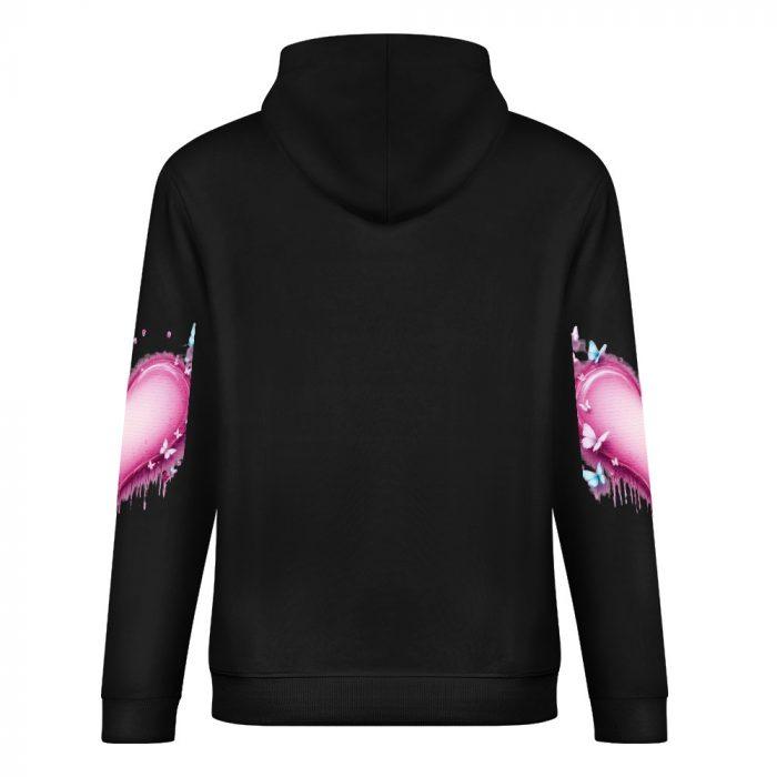 Butterfly Drip Heart Hoodie – Black Hoodie with Pink Graffiti Heart and Sleeve Graphics - Image 6