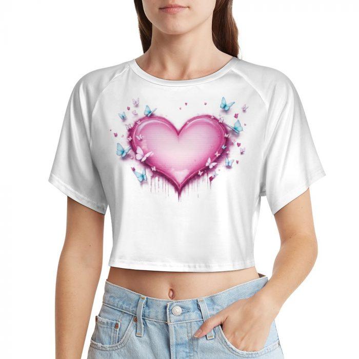 Glow-Up Butterfly Heart Crop – Pink Drip & Blue Wings Tee - Image 5