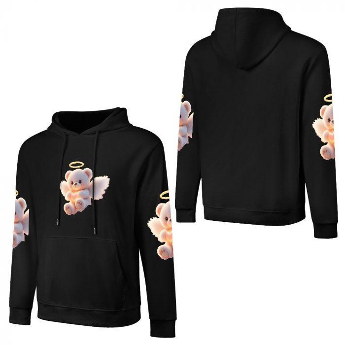Angel Bear Hoodie – Black Hoodie with Halo Teddy Bear and Wing Sleeve Prints - Image 3
