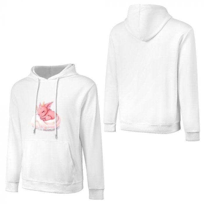 Nap Time Dragon Hoodie – White Hoodie with Cute Pink Sleeping Dragon Graphic - Image 5