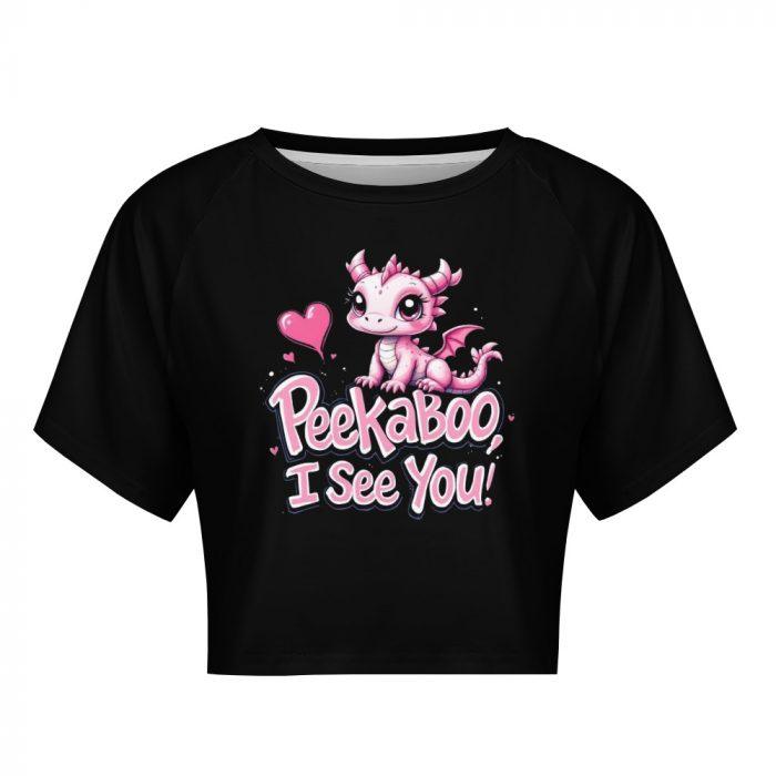 Peekaboo I See You! Pink Baby Dragon Crop Tee - Image 8
