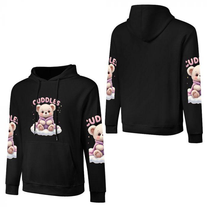 Cuddles Hoodie – Black Hoodie with Cute Teddy Bear and Matching Sleeve Prints - Image 3