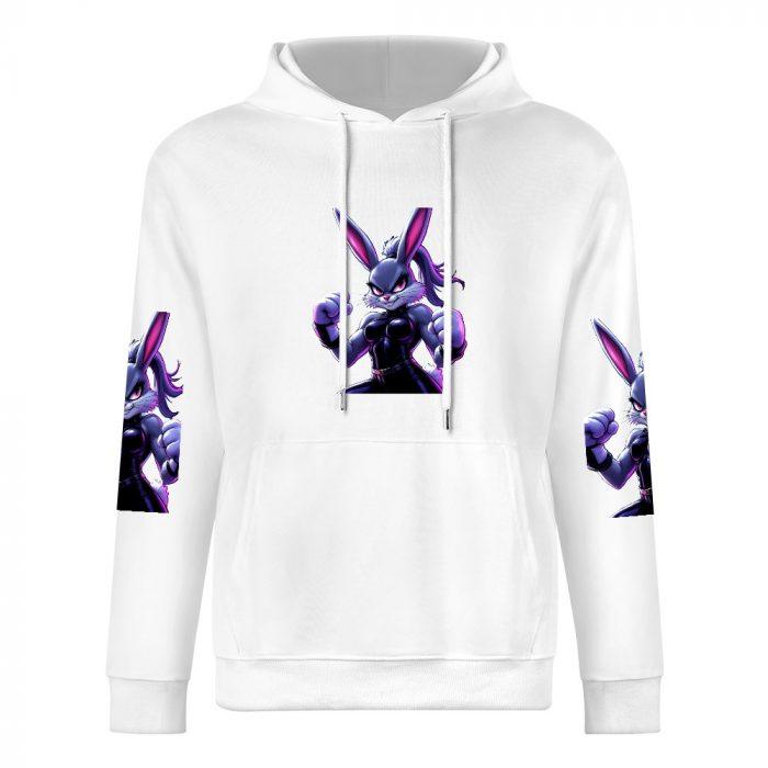 Bad Bunny Hoodie – White Hoodie with Bold Purple Street Bunny Graphic