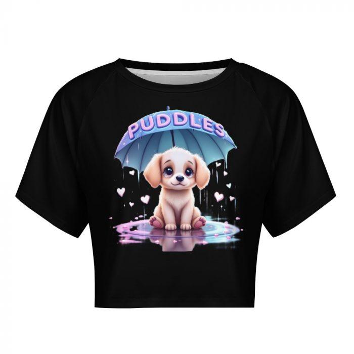 Puddles Puppy Under Umbrella Crop Top – First Kiss Butterflies Collection - Image 8