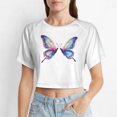 Rainbow Wings Butterfly Crop – Soft Gradient Dream Tee