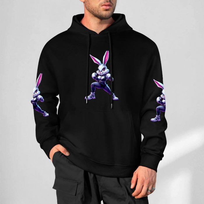 Bad Bunny Hoodie – Black Hoodie with Tough Bunny Fighter Graphic and Sleeve Prints - Image 5