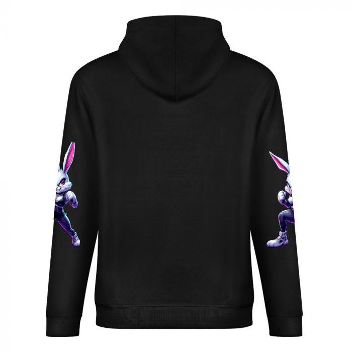 Bad Bunny Hoodie – Black Hoodie with Tough Bunny Fighter Graphic and Sleeve Prints - Image 6