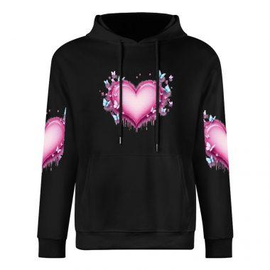 Butterfly Drip Heart Hoodie – Black Hoodie with Pink Graffiti Heart and Sleeve Graphics