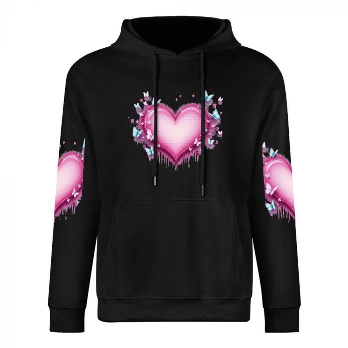 Butterfly Drip Heart Hoodie – Black Hoodie with Pink Graffiti Heart and Sleeve Graphics