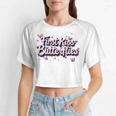 First Kiss Butterflies – Deluxe Pink Flutter Crop Tee