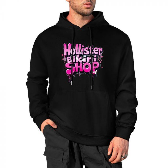 Hollister Bikini Shop Hoodie – Black Hoodie with Pink Graffiti-Style Beach Shop Logo - Image 4