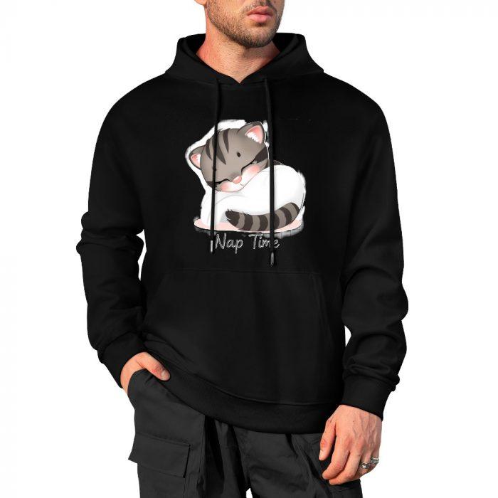 Nap Time Cat Hoodie – Black Hoodie with Sleeping Kitten Graphic - Image 4