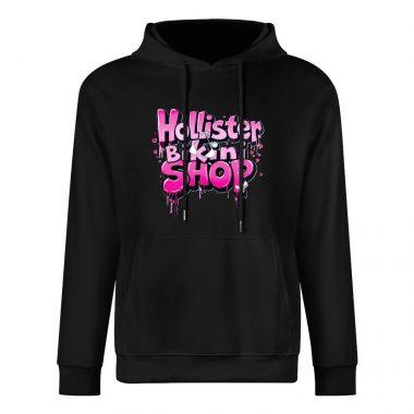 Hollister Bikini Shop Hoodie – Black Hoodie with Pink Graffiti-Style Beach Shop Logo