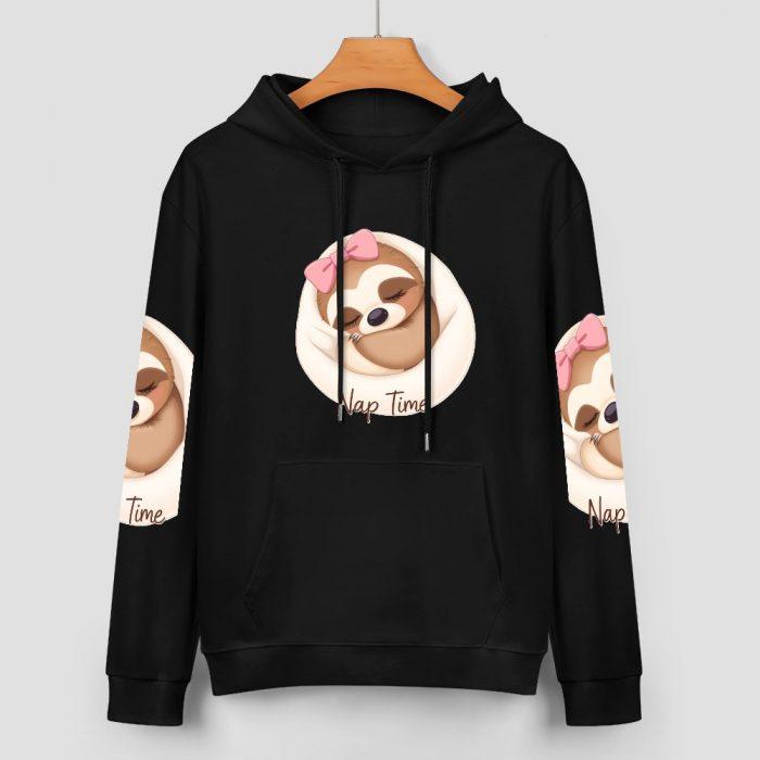 Nap Time Sloth Hoodie – Adorable Pink Bow Lazy Day Sweatshirt - Image 2