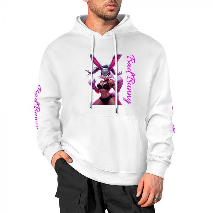 Bad Bunny Hoodie – Flirty Fighter Bunny Girl Hoodie with Pink Sleeve Script - Image 3