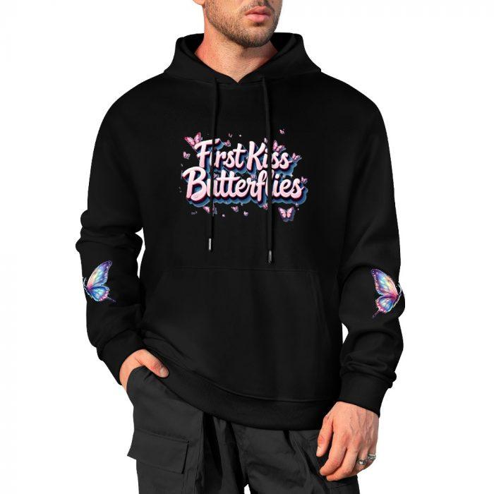 First Kiss Butterflies Hoodie – Black Hoodie with Colorful Butterfly Sleeves and Dreamy Logo - Image 4