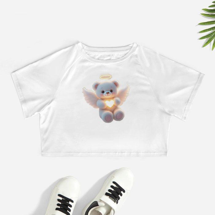 Blue Angel Teddy Crop – Soft Glow Heart Halo Tee - Image 2