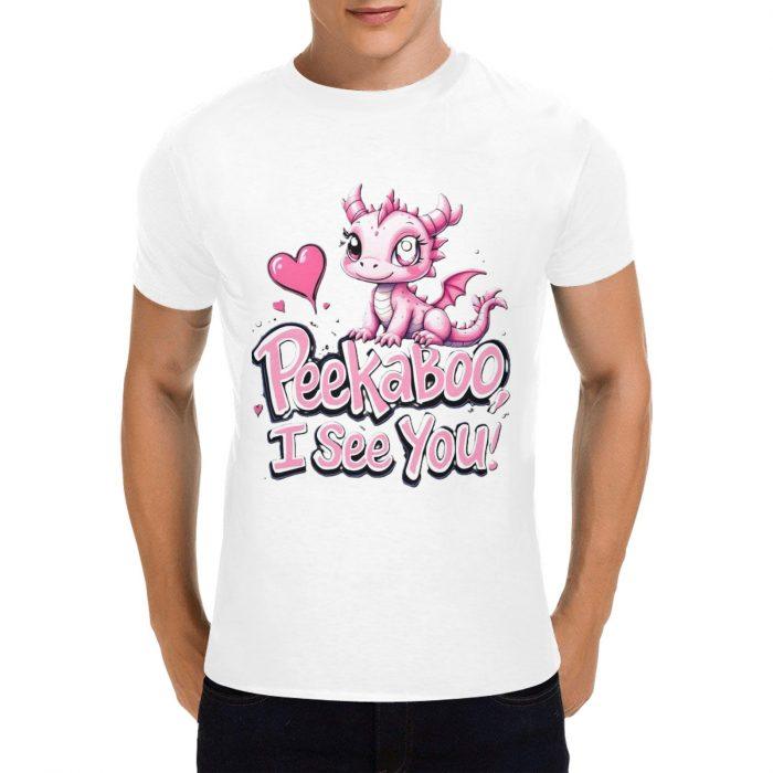 Peekaboo I See You – Cute Pink Dragon Graphic T-Shirt （Made in USA，Ships to USA Only） - Image 5
