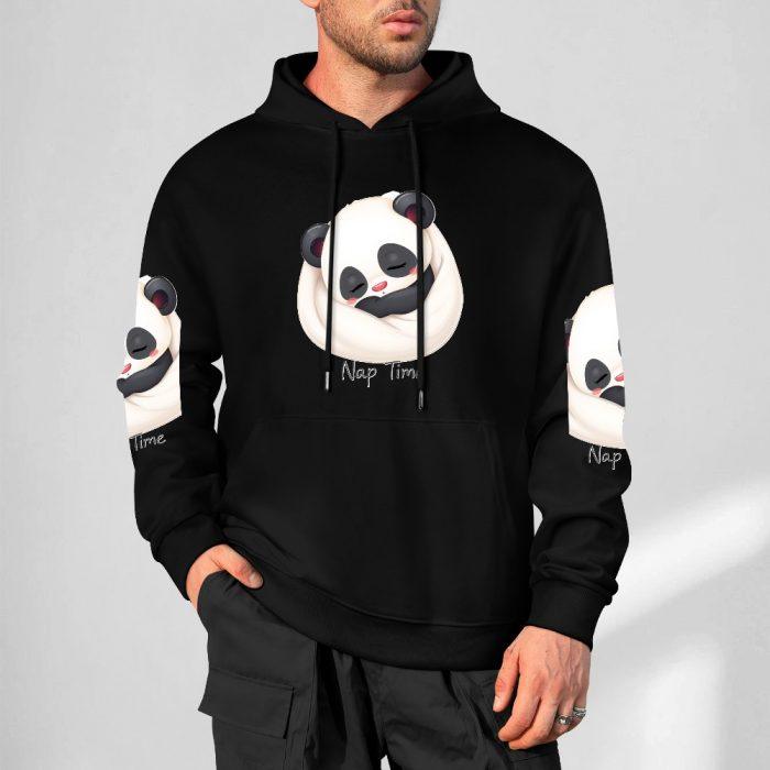 Nap Time Panda Hoodie – Black Hoodie with Sleeping Panda Graphic and Sleeve Prints - Image 5