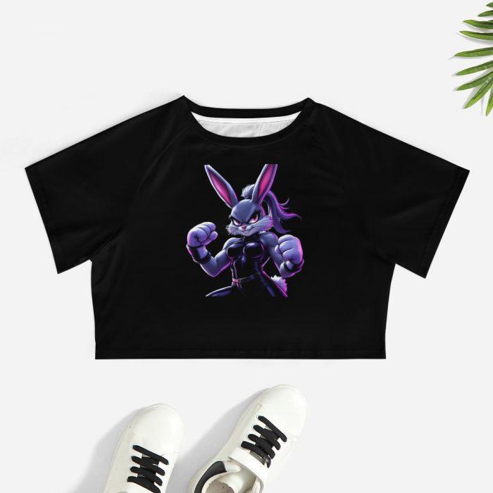Purple Fighter Bunny Crop Top – Bold Cartoon Bunny Girl Graphic Tee for Women - Image 7