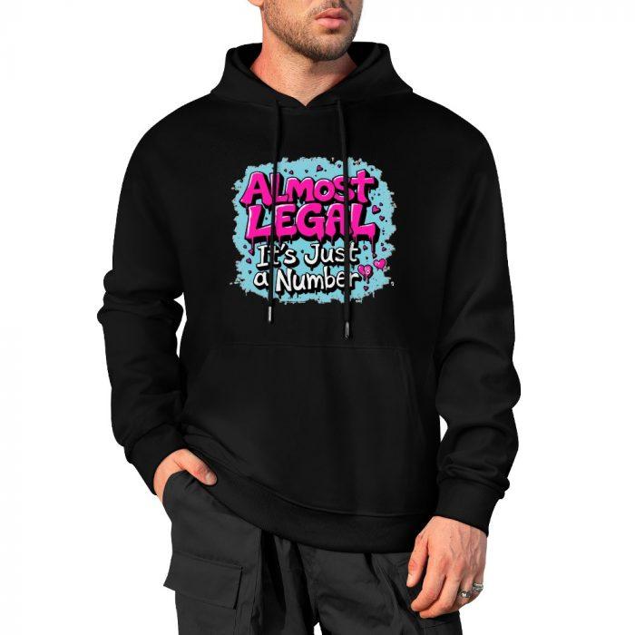 Almost Legal Hoodie – Black Hoodie with “It’s Just a Number” Graffiti Graphic - Image 4
