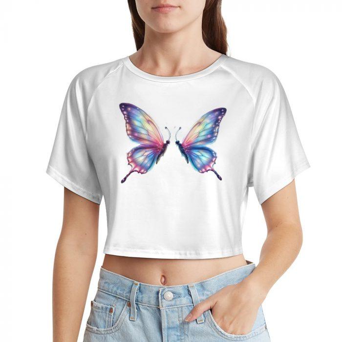 Rainbow Wings Butterfly Crop – Soft Gradient Dream Tee - Image 5