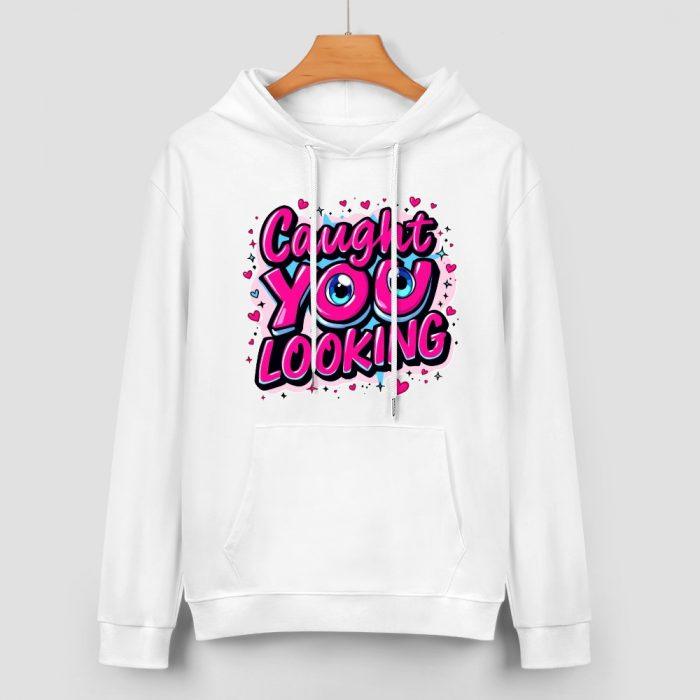 Caught You Looking Hoodie – Flirty Graphic Hoodie with Bold Bubble Letter Design - Image 2